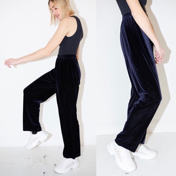 Vintage Velvet Navy Blue Pants Minimal 90s Y2K Women’s Size Medium - Picture 2 of 8